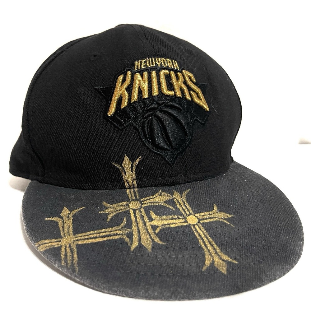 New York Knicks Black Gold Hat New Era Adjustable Cap Custom Hat Graphic Art
